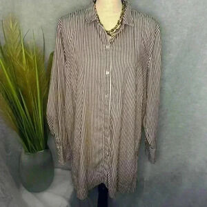 J. Jill Size XL Maroon Striped High Low Long Sleeve Cotton/Silk Blend Tunic